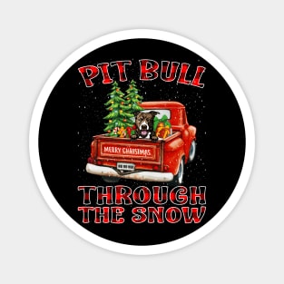 Christmas Pit Bull Through The Snow Dog Santa Truck Tree Magnet